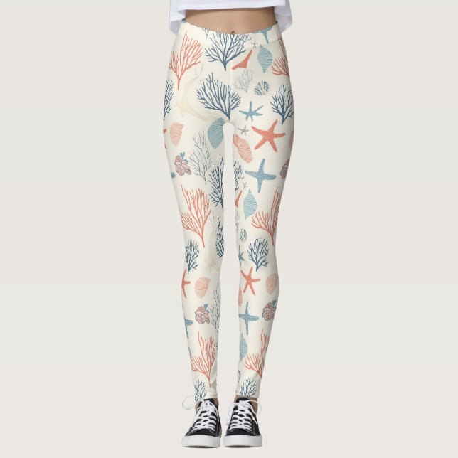 Rustic Coastal - Seashells, Starfish, Reef (35) Leggings (Front)
