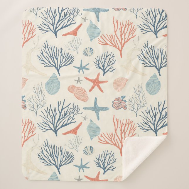 Rustic Coastal - Seashells, Starfish, Reef (35) Sherpa Blanket (Front)
