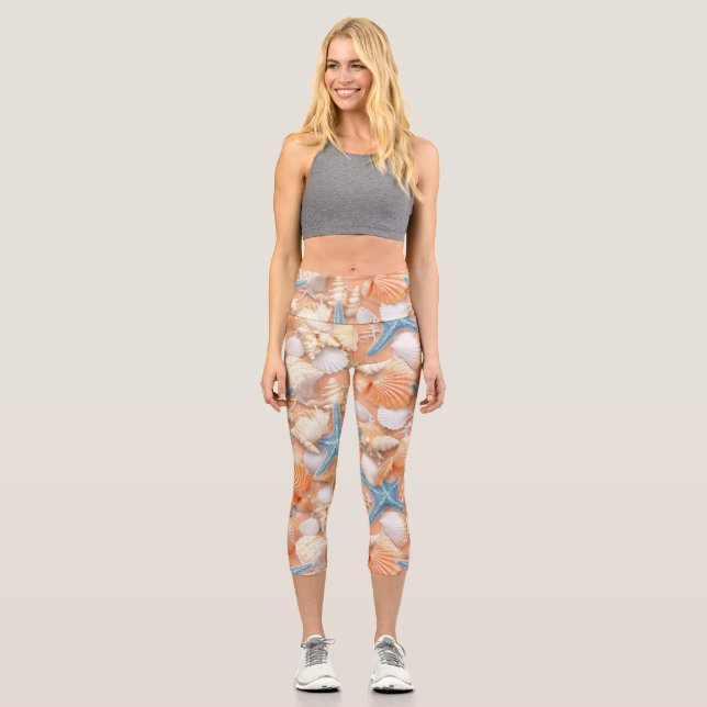 Rustic Coastal - Seashells, Starfish, Reef (4) Cap Capri Leggings (Front)