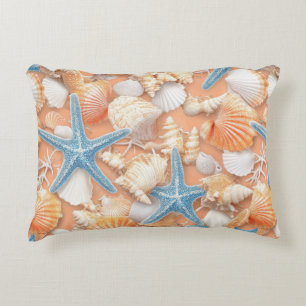 Rustic Coastal - Seashells, Starfish, Reef (4) Decorative Cushion