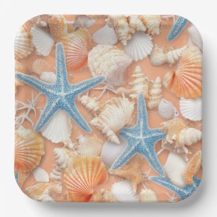 Rustic Coastal - Seashells, Starfish, Reef (4) Paper Plate