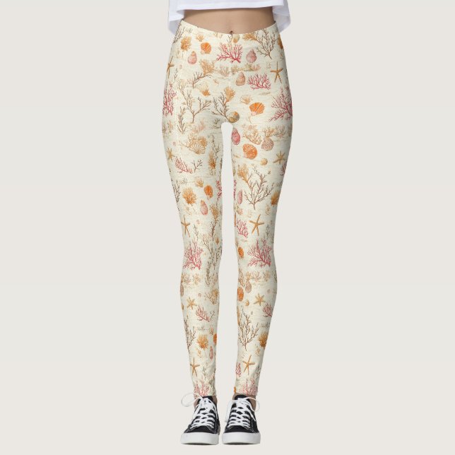 Rustic Coastal - Seashells, Starfish, Reef (5) Leggings (Front)