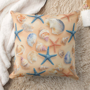 Rustic Coastal - Seashells, Starfish, Reef (6) Cushion