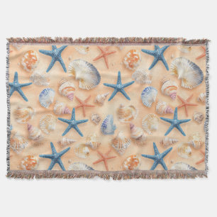 Rustic Coastal - Seashells, Starfish, Reef (6) Throw Blanket