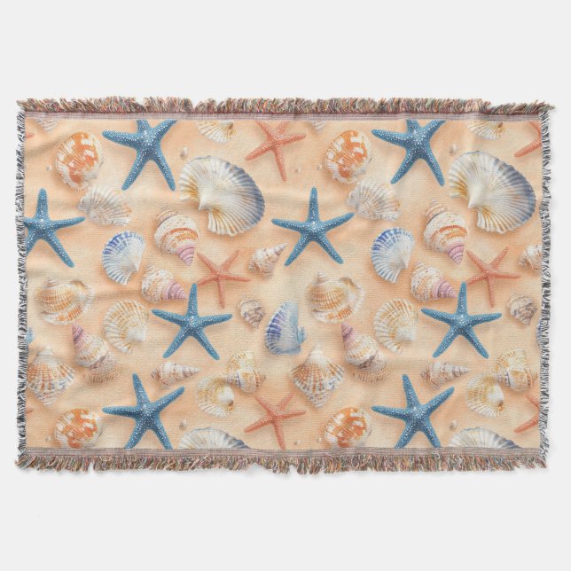 Rustic Coastal - Seashells, Starfish, Reef (6) Throw Blanket (Front)