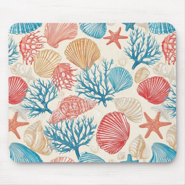 Rustic Coastal - Seashells, Starfish, Reef (7) Mouse Pad (Front)