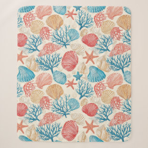 Rustic Coastal - Seashells, Starfish, Reef (7) Sherpa Blanket