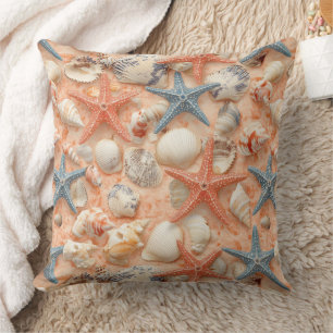 Rustic Coastal - Seashells, Starfish, Reef (8) Cushion