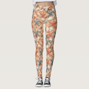 Rustic Coastal - Seashells, Starfish, Reef (8) Leggings