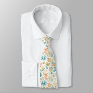 Rustic Coastal - Seashells, Starfish, Reef (9) Tie