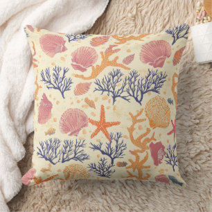 Rustic Coastal - Seashells, Starfish, Reef Cushion