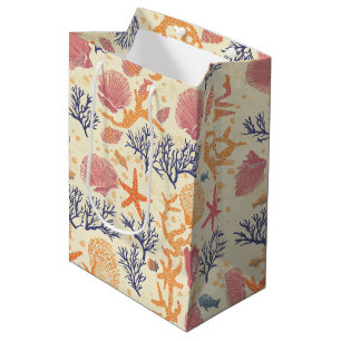 Rustic Coastal - Seashells, Starfish, Reef Medium Gift Bag