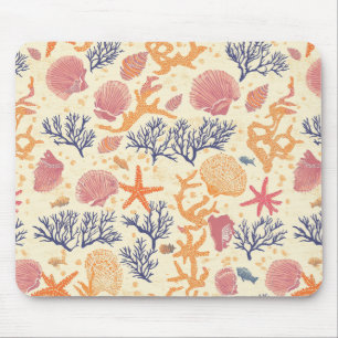 Rustic Coastal - Seashells, Starfish, Reef Mouse Pad
