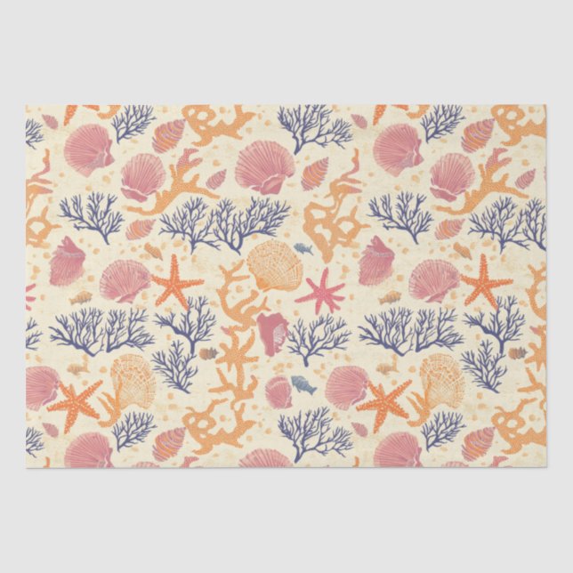 Rustic Coastal - Seashells, Starfish, Reef Tissue Paper (Front)