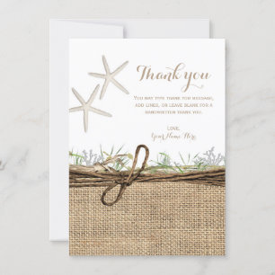 Rustic Coastal Starfish Burlap Wedding Thank You Invitation