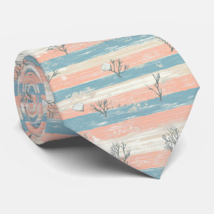 Rustic Coastal Stripes with Seashells and Coral Tie
