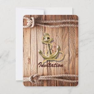 Rustic Coastal wood beach anchor nautical wedding Invitation