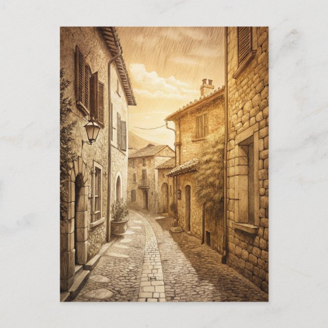 Rustic Cobblestone Streets European Village  Postcard (Front)