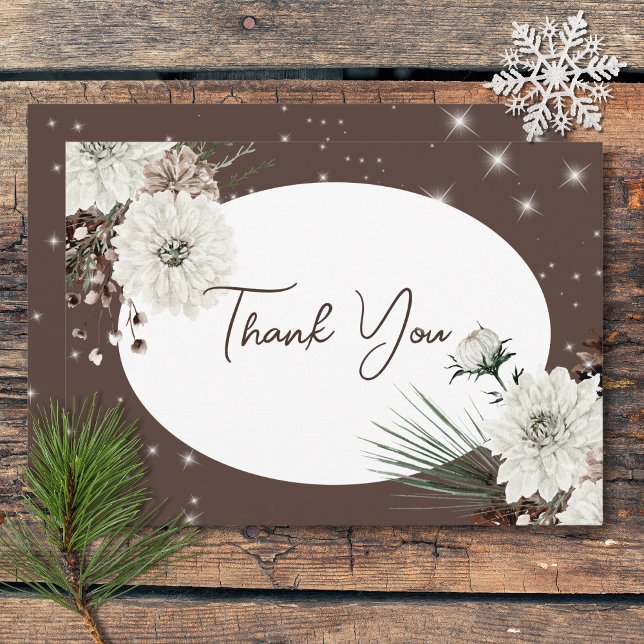 Rustic Cocoa Pine Winter Sparkle Wedding Thank You Card (Rustic Cocoa Pine Winter Sparkle Wedding Thank You Card)