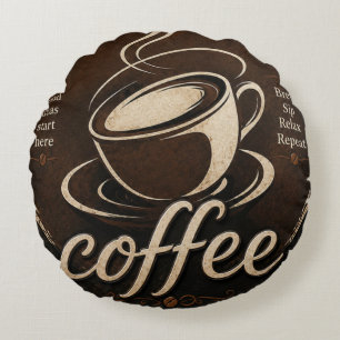 Rustic Coffee Bar Decor Gift Round Cushion