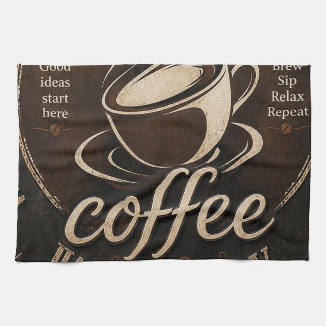 Rustic Coffee Bar Decor Gift Tea Towel (Horizontal)