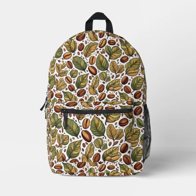 Rustic Coffee Bean & Leaf Pattern Backpack - Uniqu (Front)