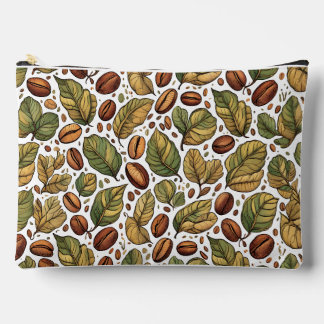 Rustic Coffee Bean & Leaf Pattern Print Cut Sew Ba Accessory Pouch