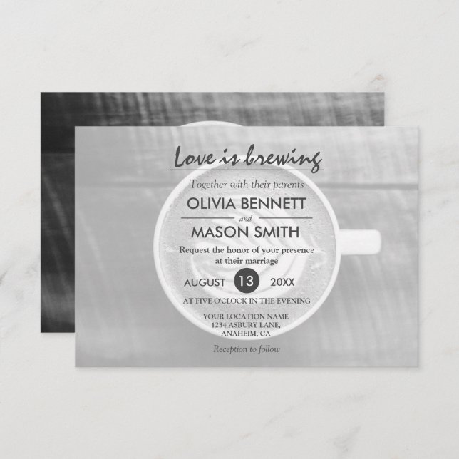 Rustic Coffee Bean-Love is Brewing Wedding Card (Front/Back)