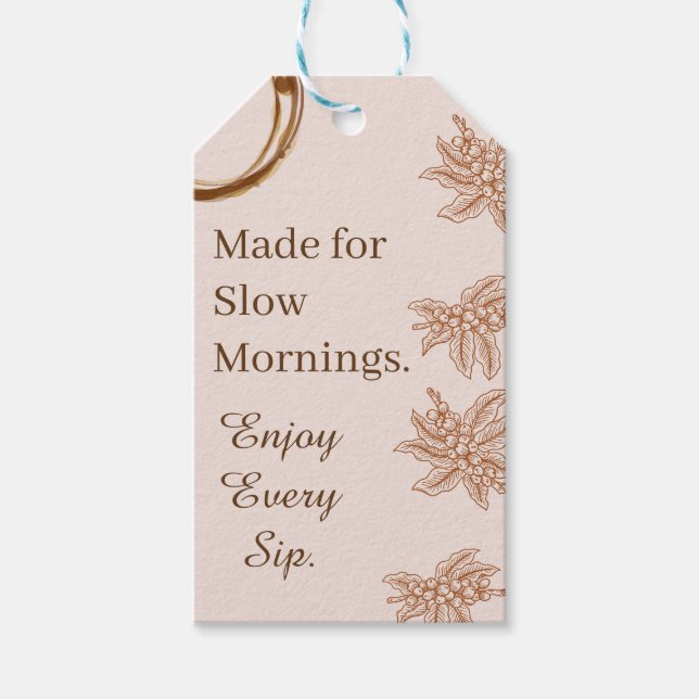 Rustic Coffee Gift Tag Slow Mornings Quote (Front)