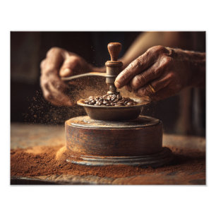 Rustic Coffee Grinder Hands Warm Toned Art Photo Print