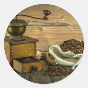 Rustic Coffee Grinder Photo Classic Round Sticker