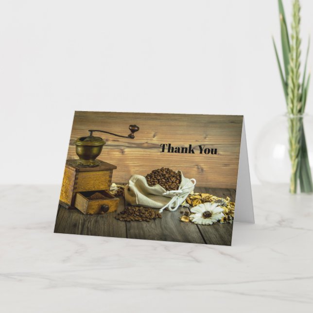 Rustic Coffee Grinder Photo Thank You Card (Front)