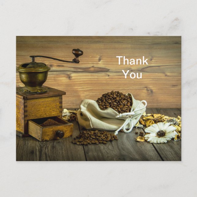 Rustic Coffee Grinder Photo Thank You Postcard (Front)