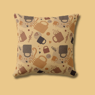 Rustic Coffee Love - Mug and Heart Pattern Cushion