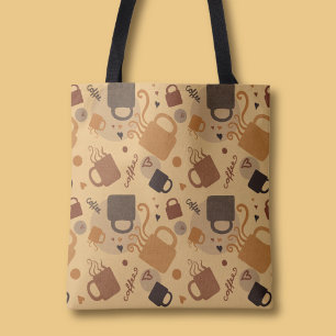 Rustic Coffee Love - Mug and Heart Pattern Tote Bag