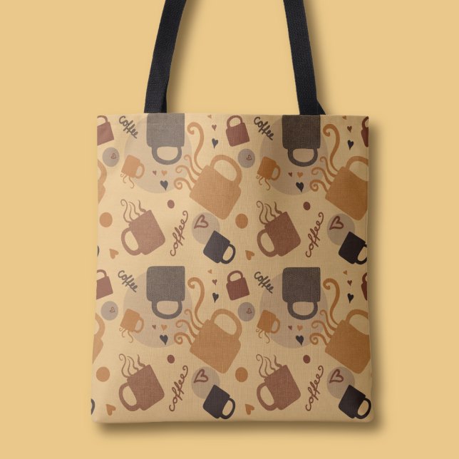 Rustic Coffee Love - Mug and Heart Pattern Tote Bag (Creator Uploaded)