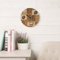 Rustic Coffee Patchwork Wall Clock