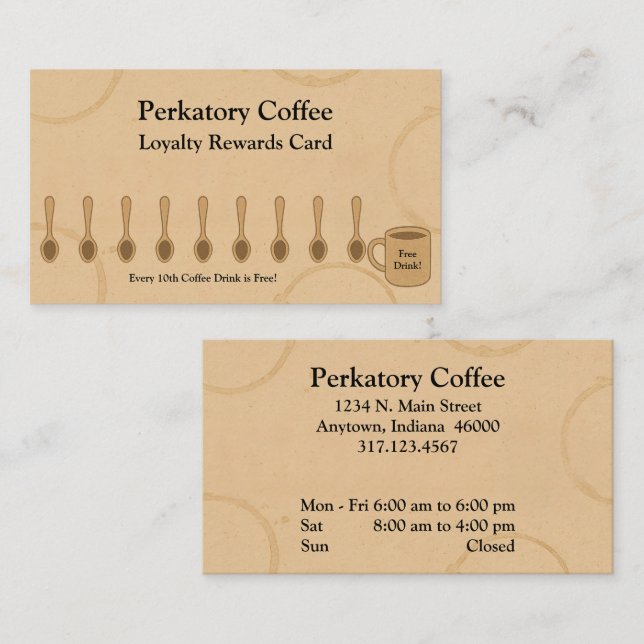 Rustic Coffee Shop Loyalty Card Spoons & Freebie (Front/Back)
