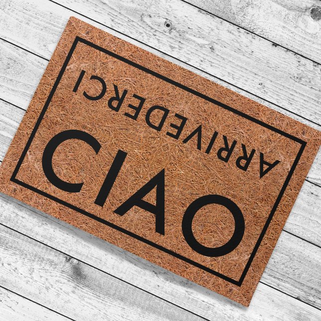 Rustic Coir Black Ciao Arrivederci Italian Welcome Doormat (Italian Hello Goodbye entrance door mats)