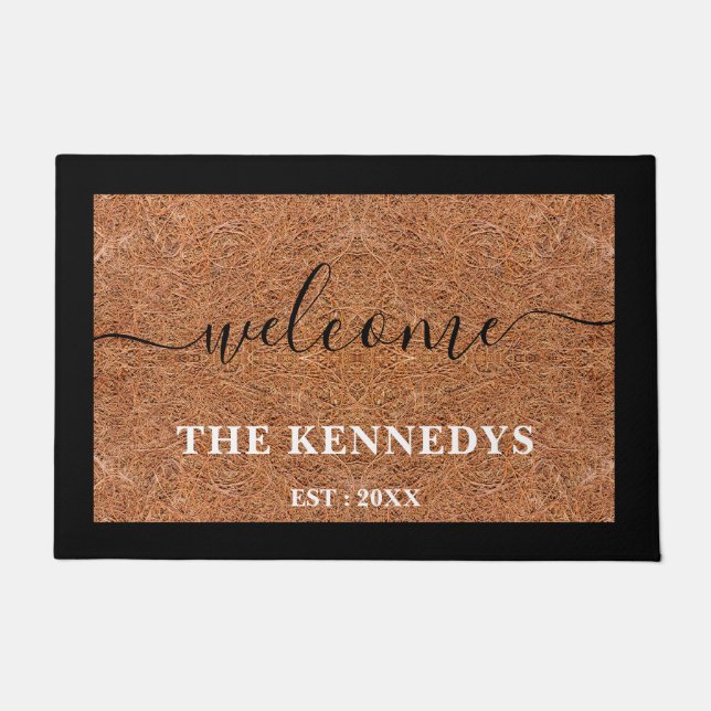 Rustic Coir Black Welcome Last Name Personalised   Doormat (Front)
