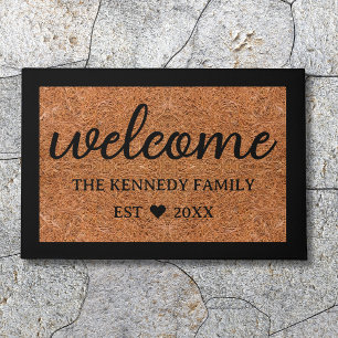 Rustic Coir Look Welcome Family Name Personalised  Doormat