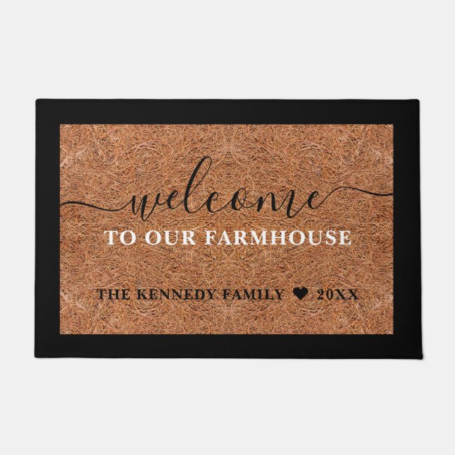 Rustic Coir Welcome To Our Farmhouse Family Name Doormat (Front)