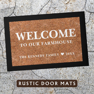 Rustic Coir Welcome To Our Farmhouse Family Name   Doormat
