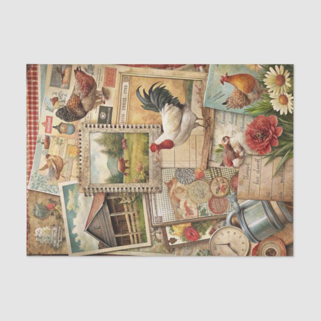 Rustic Collage Barn and Country Ephemera Crafting Tissue Paper (Front)