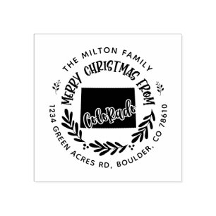 rustic colorado merry christmas return address rubber stamp