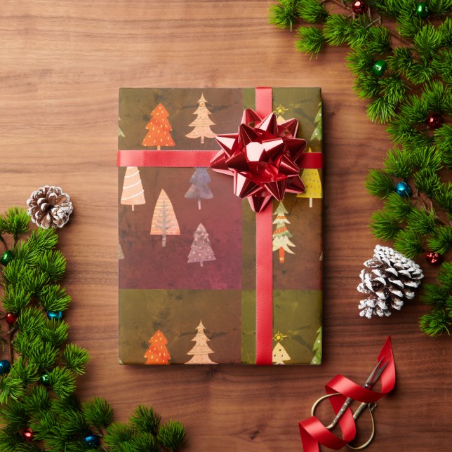 Rustic Colorful Christmas Tree Pattern Wrapping Paper (Holiday Gift)