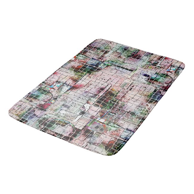 Rustic coloured strange drawing under abstract jut bath mat (Angled)