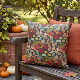 Rustic Colourful Autumn Leaves Seamless Pattern Cushion