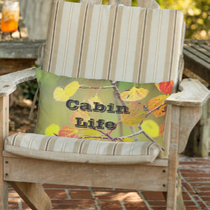Rustic Colourful Fall Aspen Leaves Photograph Lumbar Cushion