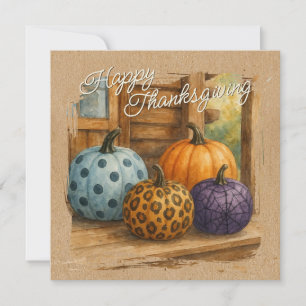 Rustic Colourful Fall Pumpkins Holiday Card